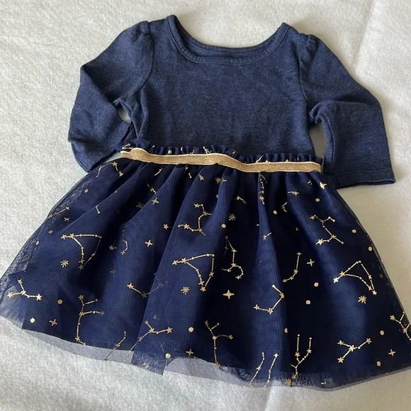Cat & Jack | Dresses | Blue Zodiac Patterns Softer Tule Over Skirt Soft  Gold Ribbon Detail | Poshmark